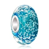 ReisJewelry Bubbles Murano Glass Beads Spacer Charm with 925 Sterling Silver Core for Bracelets (Blue)