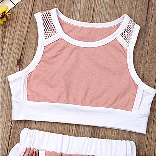 Toddler Baby Girl Solid Mesh Outfits Kids Sleeveless Sport Crop Tops Long Pants with Pocket Tracksuit Clothes (Pink,1-2T)