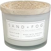 Sand + Fog Scented Candle - Tahitian Vanilla – Additional Scents and Sizes – 100% Cotton Lead-Free Wick - Luxury Air Freshening Jar Candles - Perfect Home Decor – 12oz