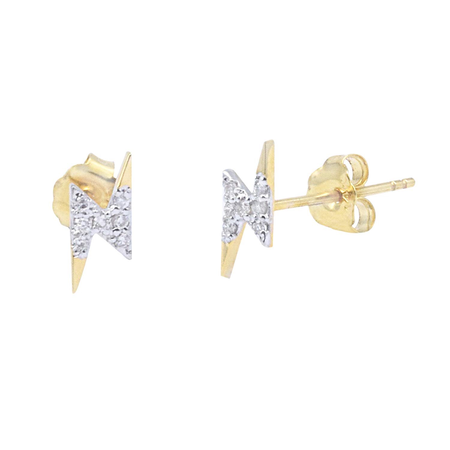 14K Yellow Gold Earrings Thunderbolt With 0.05 Ct Natural Diamonds (H I Color, Vs2 Si1 Clarity) For Women