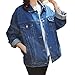 Loose Women Blue Washed Pocket Button Boyfriend Denim Jacket Coat(M-Chest 42.5'', Blue)