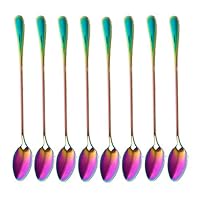 dhrbsx Long-Handled ice Tea Spoon, Cocktail stir Spoons, Stainless Steel Coffee Spoons, Colored ice Cream Scoop Set of 8