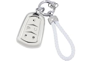 UHONSN for Cadillac Key Fob Cover White Soft TPU Keys Shell Case Full Protector Compatible with 2015-2019 Cadillac Escalade CTS SRX XT5 ATS CT6