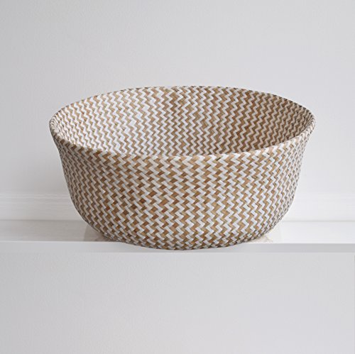 dufmod-Small-Natural-and-Plush-Woven-Seagrass-Tote-Belly-Basket-for-Storage-Laundry-Picnic-Plant-Pot-Cover-and-Beach-Bag-Plush-Zigzag-Chevron-Seagrass-White-Small
