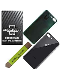 Cell4less - Tapa trasera de cristal para puerta de batería de repuesto con adhesivo y herramienta de extracción verde compatible con Apple iPhone 8 Plus
