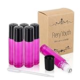 Fiery Youth Rose Glass Essential Oil Roller Bottles ,Useful for Aromatherapy PerfumesAand Lip Balms, 6 Bottle Set,10ml，Glass Roll on Bottle (0.5 ml Dropper included)