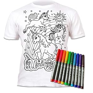 Splat Planet Kleur-in eenhoorn T-shirt met 10 niet-giftige wasbare magische pennen – Kleur-binnen en was uit T-shirt