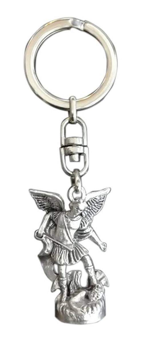 Silver Plated Keyring Saint Michael the Archangel - Statuette h 1.18 in