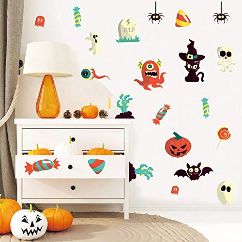 IARTTOP Halloween Party Supplies DIY Wall Decal, Bat Spider Cat Window Cling Sticker, Spooky Pumpkins Skull Decals for Kids Room Living Room Wall Art Decor (31 pcs) - Thumbnail 5