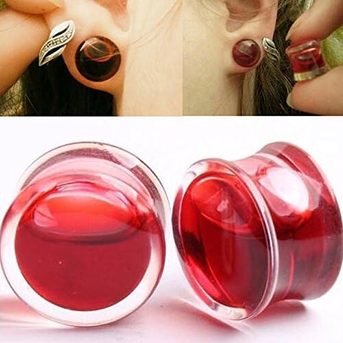 MangGaStore 2PCs Pair Blood Red Liquid Filled Ear Plugs Flesh Tunnels Gauges Double Flared Saddle 20MM Set 44