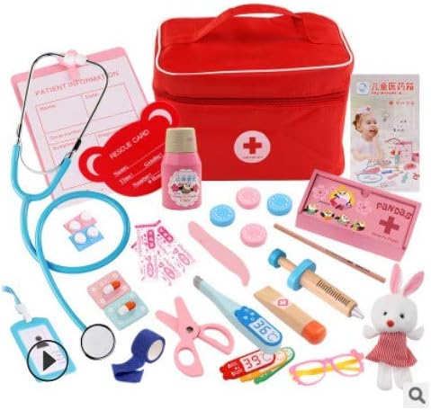 Vikenner.Simple Doctor Toys Set Box for Children's Wooden Toy Medical Kits Simulation Medicine Box Doctor Nurse Medical Toy Set for Toddler Boys Girls