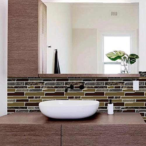 Yipscazo Peel and Stick Anti-Mold Wall Tile for Kitchen Backsplash in Dark Brown (10 Tiles) - Thumbnail 3