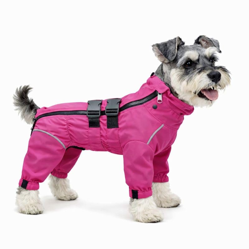 Lovelonglong Waterproof Dog Raincoat–4-Leg Full Body Dog Rain Suit with Reflective Strips & Leash Opening, Outdoor Dog Jacket for Rainy Weather