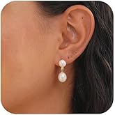 Pearl Earrings for Women Trendy, Dainty 14K Gold Plated CZ Pearl Drop Earrings Cute Dangle Earring Wedding Prom Jewelry Bridal Gifts for Her