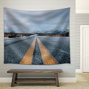 a Asphalt Road Lead to The Mountain - Fabric Wall Tapestry Home Decor - 51x60 inches