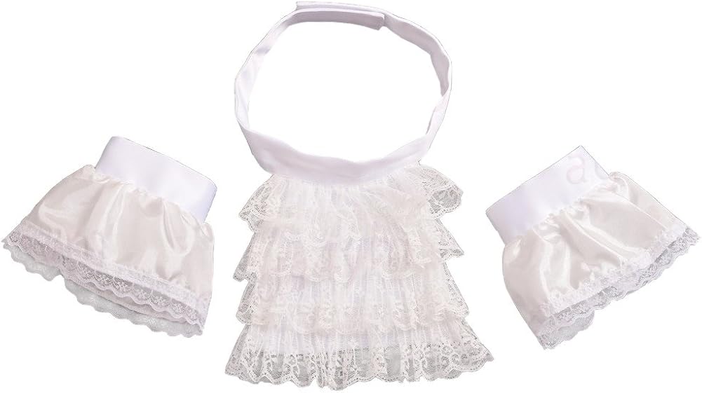 BLESSUME Lace White Jabot Cuffs, M, Little White Jabot Cuffs Set