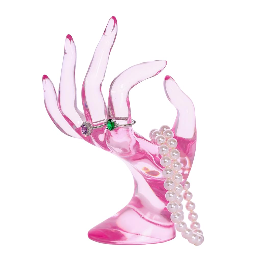 Photo 1 of Maxsirui Hand Form Ring Holder Jewelry Display Organization Rack Bracelet Ring Watch Stand Support Aesthetic Y2k Room Decor (Pink)