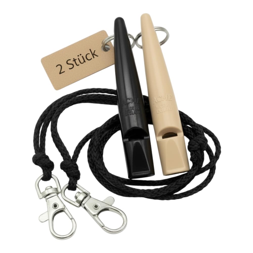 ACME Dog Whistle No. 210.5 with Whistle Band | Double Pack | 2 Whistles Including 2 Bands | Ideal for Recall - Loud and Far-reaching (Black + Beige)
