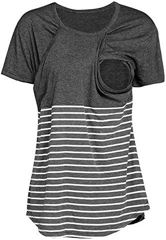 TheRang Womens T Shirts Maternity Nursing Tops Short Sleeve Striped Loose Fit Tunic Blouse