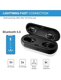 Auriculares inalámbricos Bluetooth 5.0   Auriculares deportivos con Bluetooth de última generación, sonido estéreo HiFi 3D con 16H tiempo de reproducción, reducción de ruido físico, funda de carga portátil y micrófono integrado
