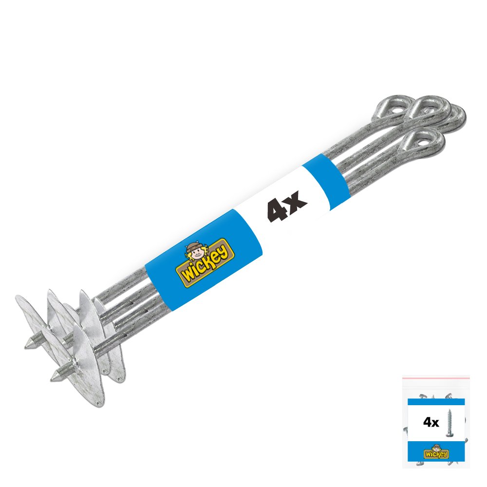 WICKEY Ground Anchor Set 4 Pieces Ground Anchor for ladders and Climbing Walls, Climbing Frame, Climbing Tower, Stilt House and Tree House