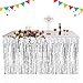 PUZINE 2 Pack Metallic Foil Fringe Table Skirt Tinsel Party Table Skirt Banner for Parade Floats Mardi Gras Party Decoration（L108 inH 29in） (Silver, 2pack)