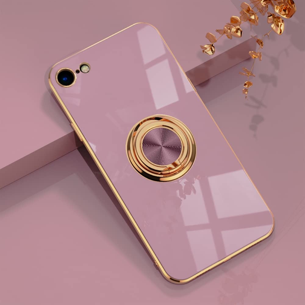 EYZUTAK Electroplated Magnetic Ring Holder Case, 360 Degree with Rotation Metal Finger Ring Holder Magnet Car Holder Soft Silicone Cover for iPhone SE(5G) 2022 iPhone 7 iPhone 8 iPhone SE 2020-Purple — image 1