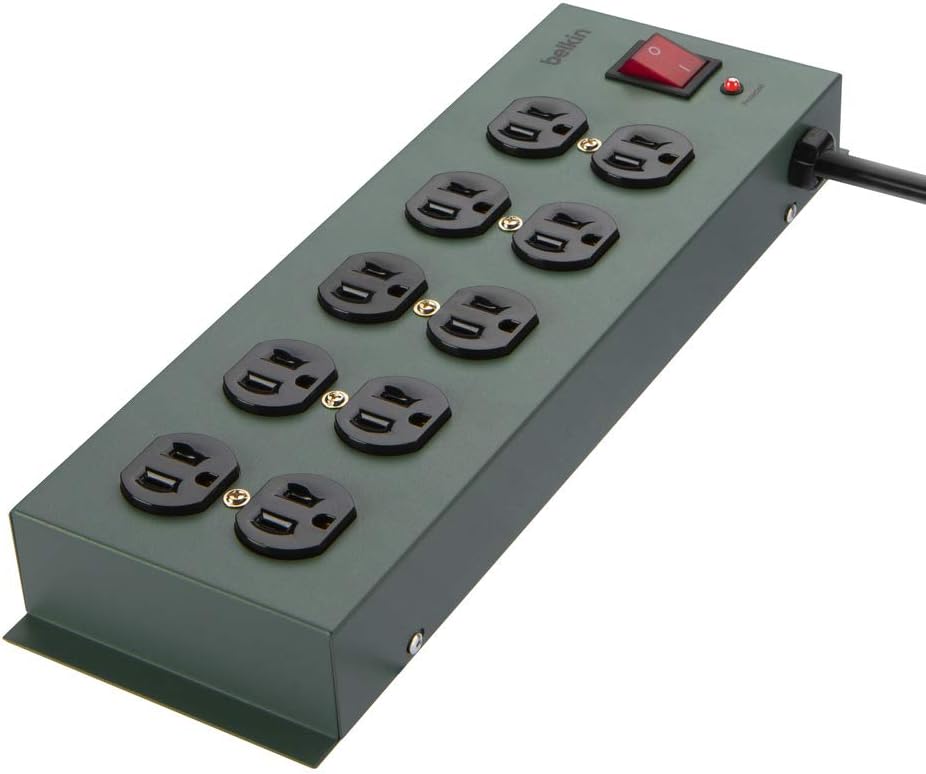 Belkin Power Strip Surge Protector - 10 AC Multiple Outlets, 15 ft Long Heavy Duty Metal Extension Cord with Wall Mount Holes for Home, Office, Travel, Computer Desktop, Laptop & Phone Charging Brick: Home Audio & Theater