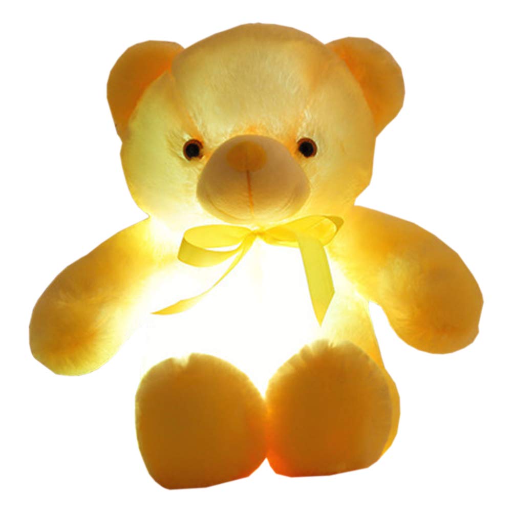 Plush Colorful Glowing Teddy Bear Plush Toy Sleeping Panda light-up Toy Plush Night light for children Birthday party Christmas halloween house decoration 19.69 in(Glowing teddy bear yellow)