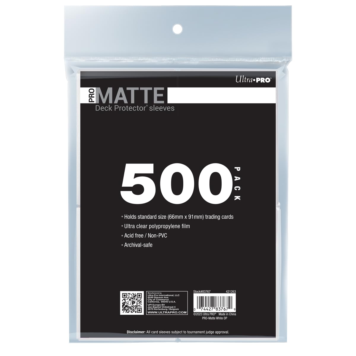 Ultra PRO - 500ct White PRO-Matte Standard Card Sleeve Deck Protectors, Protect & Store Collectible, Sports, MTG, D&D Card Sizes, High Clarity Matte Finish