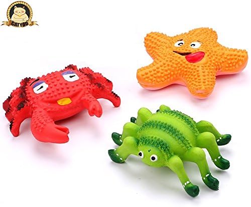 CatYou 3PCS Safe Latex Dog Squeak Toys, Dog Chew Molar Toys, 4.5-Inch Width, for Puppy Small Medium Dogs (Crab &amp; Spider &amp; Starfish Shapes)