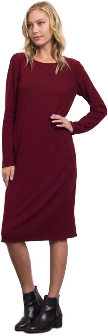 Tabeez Women's Casual Sweater Knit Below-Knee Midi Straight Bodycon Tight Dress