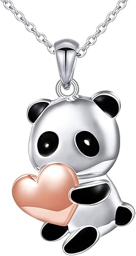 Amazon スターリングシルバー かわいいパンダ ローズゴールドメッキ ハート型 パンダ クマ ネックレス 女性用 ティーン ガールズ 18インチ ネックレス 通販