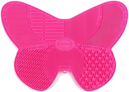 Makeup Brush Cleaning Mat, Cosmetic Brush Cleaner Tool with suction cups and 7 Cleaning Patterns in Butterfly Shape