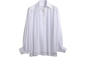 GRACEART Pirate Shirt Men Vampire Renaissance Shirts Victorian Ruffled Medieval Costume Cotton Linen Shirt