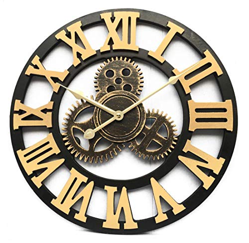 Evursua Vintage Decorative Wall Clock Large 16inch with Industrial Gears Non Ticking Home Decor Clocks,Battery Operated,Metal Effect (Gold)