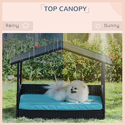 PawHut Wicker Dog House Elevated Raised Rattan Bed For Indoor/Outdoor