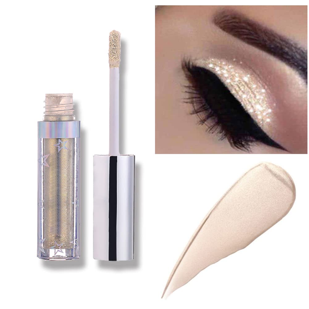Weixinbuy 12 Colors Liquid Eyeshadow Glitter Metallic Eyeshadow Shining Shimmer Glitter Highly Pigmented Liquid Eyeliner Waterproof Long Lasting ((101#Cream))