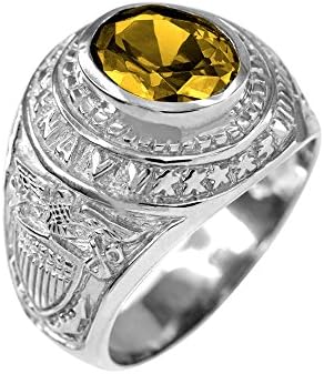 November CZ Birthstone US Navy Men's Ring in Solid 925 Sterling Silver (Size 6.5)