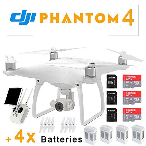 DJI Phantom 4 QuadCopter GPS Phantom4 w/ 4K HD Camera & Gimbal+ 3 Free SanDisk 64GB microSD + 3 EXTRA Drone Intelligent Flight BATTERY Fedex EXPRESS
