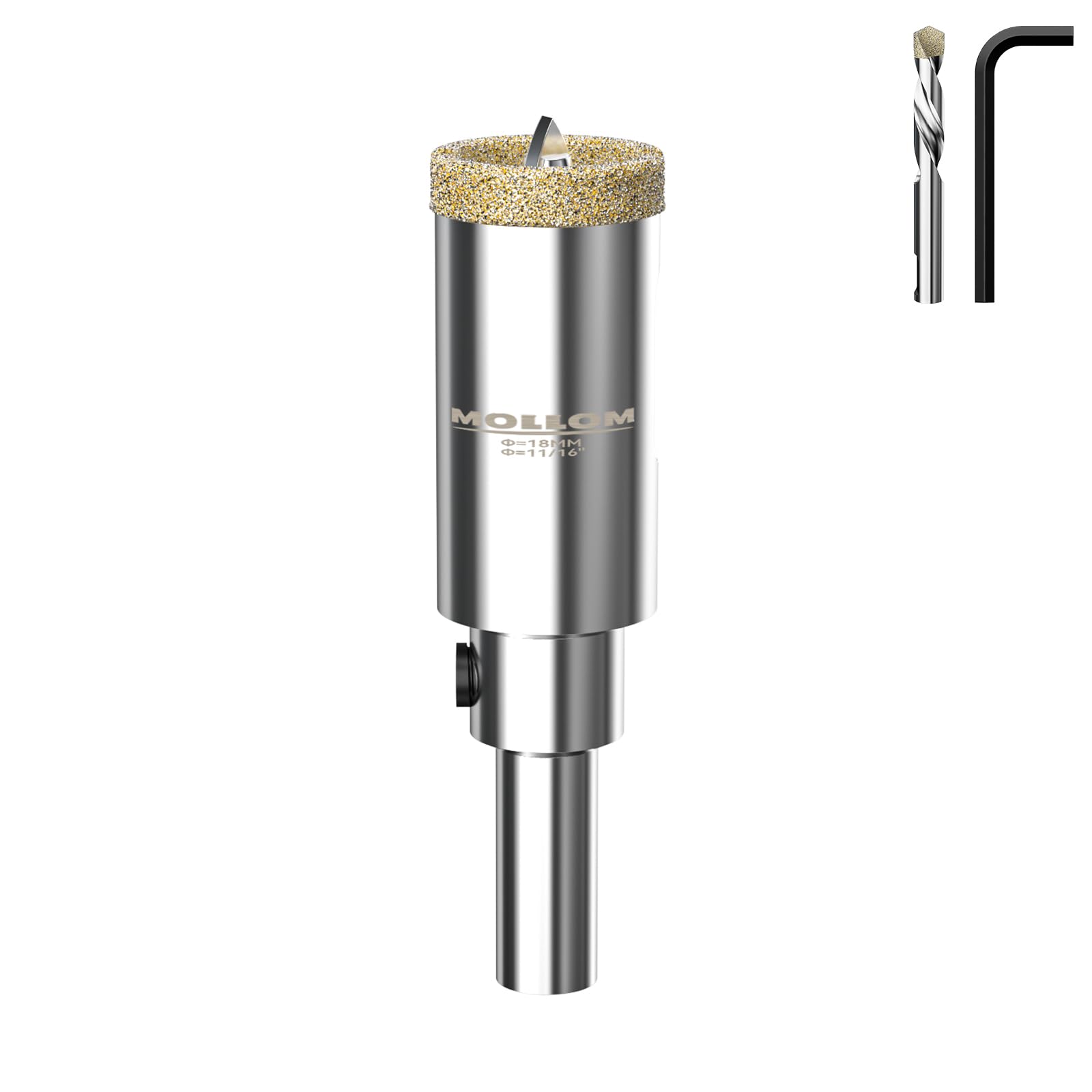 MOLLOM 11/16" (18mm) Diamond Hole Saw with 2Pcs Removable Pilot Drill Bit Smooth Cutting for Porcelain Tiles,Glass,Ceramic,Marble,Fiberglass,etc — image 1