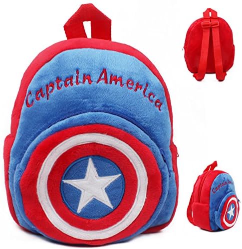 TN Kids Marvel Red Blue White Captain America Backpack Superhero Schoolbag Star Plush Bag American Themed Colors Kindergarten Small Sized, Polyester