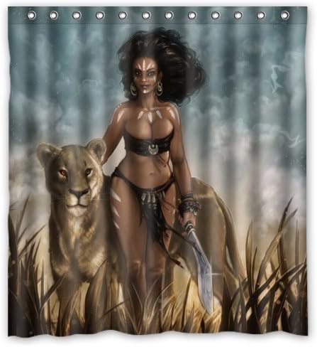 LovingIn Sexy Afro American Woman With Wild Leopard Standard Waterproof Polyester Shower Curtain 36x72inch