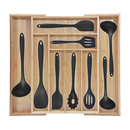 Jeeke Expandable Drawer Organizer Kitchen Premium Flatware Knife Cutlery and Utensil Tray, Adjustable Kitchen Drawer Divider, No Mold Or Mildew-Ship from USA (Original, 18.1X19.7X2 in)