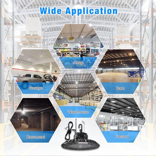 G GJIA 4Pack 200W UFO LED High Bay Light, Adjustable of 30,000LM High Bay LED Shop Lights, 150LM/W, 0-10V Dim, 120-347V, 5000K Daylight Waterproof for Warehouse Workshops - UL Listed