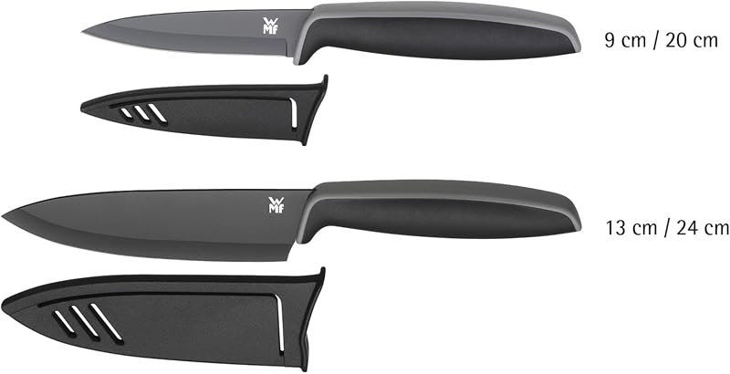 Wmf touch conjunto de 2 facas com capa protetora cor preto, faca de cozinha 24 cm e faca multiuso 20,5 cm