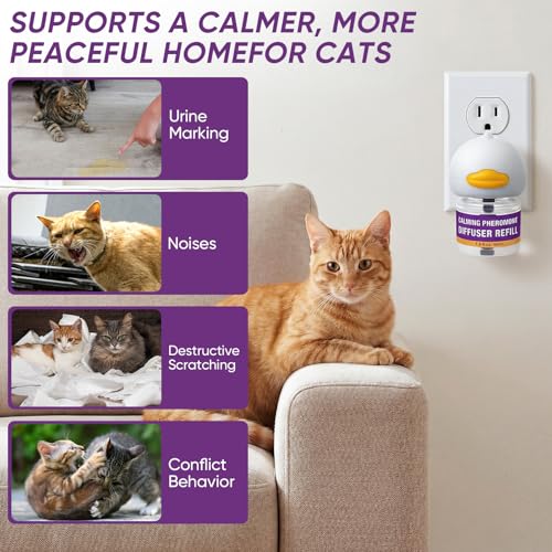 Cat Calming Pheromone Diffuser Kit, 2 Plug-Ins + 4 Refills (48ml Each), Helps Reduce Stress, Spraying & Scratching, Supports Harmony for Multi-Cat Homes, Drug-Free Comfort for Cats & Kittens