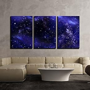 3 Piece Canvas Wall Art - Starry Night Sky Deep Outer Space - Modern Home Art Stretched and Framed Ready to Hang - 16"x24"x3 Panels