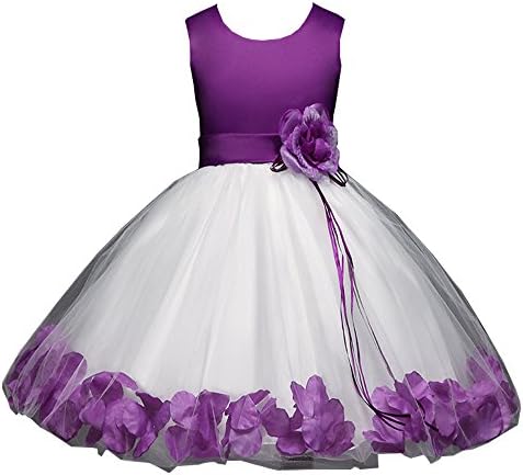 Omaysaa 4-12 Years Girls Kids Wedding Party Petals Gown 3D Roses Elegant Sleeveless Princess Dresses (Dark Purple, 7-8Y)