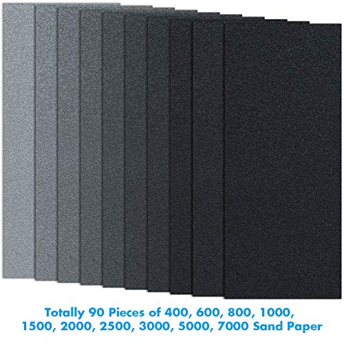 Anezus 90Pieces Sandpaper Assortment 400 to 3000 5000 7000 Grit Wet Dry Fine Sand Paper